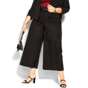 NWT City Chic Wistful Dreams Linen Blend Wide Leg Cropped Pants in Black